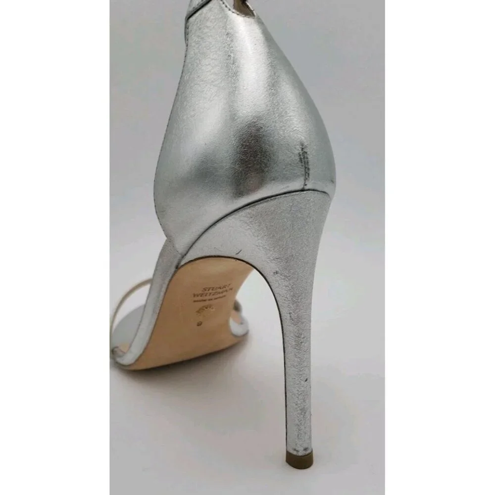 Stuart Weitzman Silver 9 Women Nudist Song‎ New With Some Scuffing 4 Inch Heel